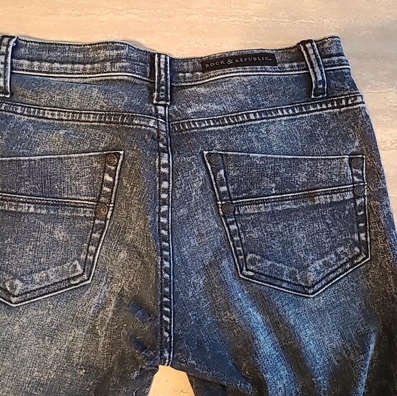 Rock & Republic Black & Blue Frosted MidRise Ankle Zip Skinny Jeans Sz 6 EUC - Picture 6 of 9